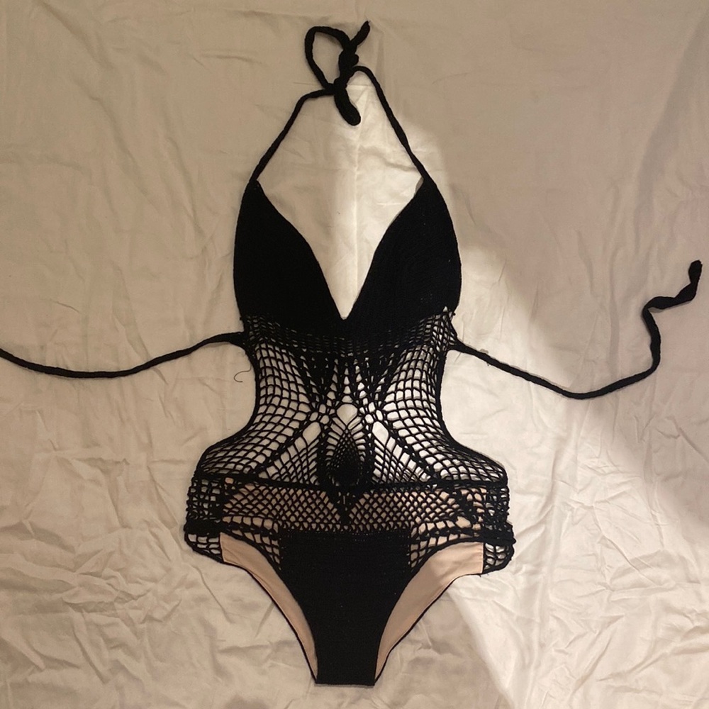 BCBG MAX Crochet One Piece Bathing Suit